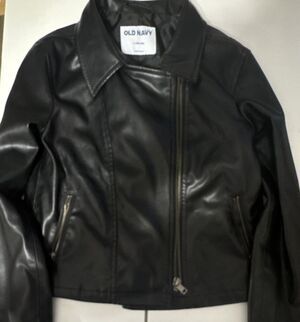 Old Navy Girls Black Faux Leather Biker Jacket  youth L (10-12) Full Zip Lined